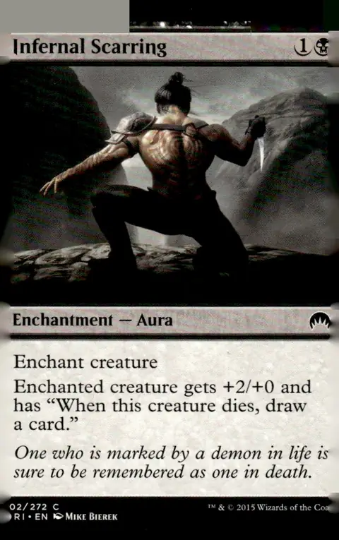 2015 Magic Origins (ORI) #102/272 Infernal Scarring (Enchantment — Aura); art by Mike Bierek