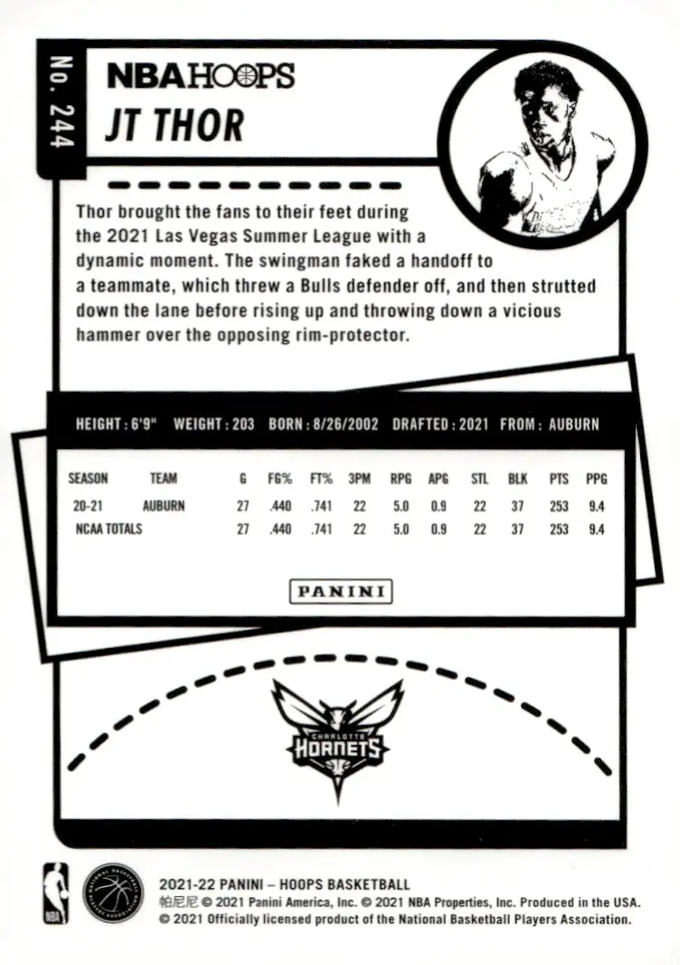 2021-22 NBA Hoops #244 JT Thor (back)