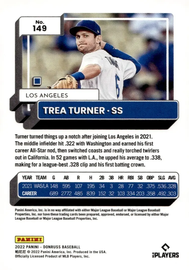 2022 Donruss Baseball #149 Trea Turner (back)