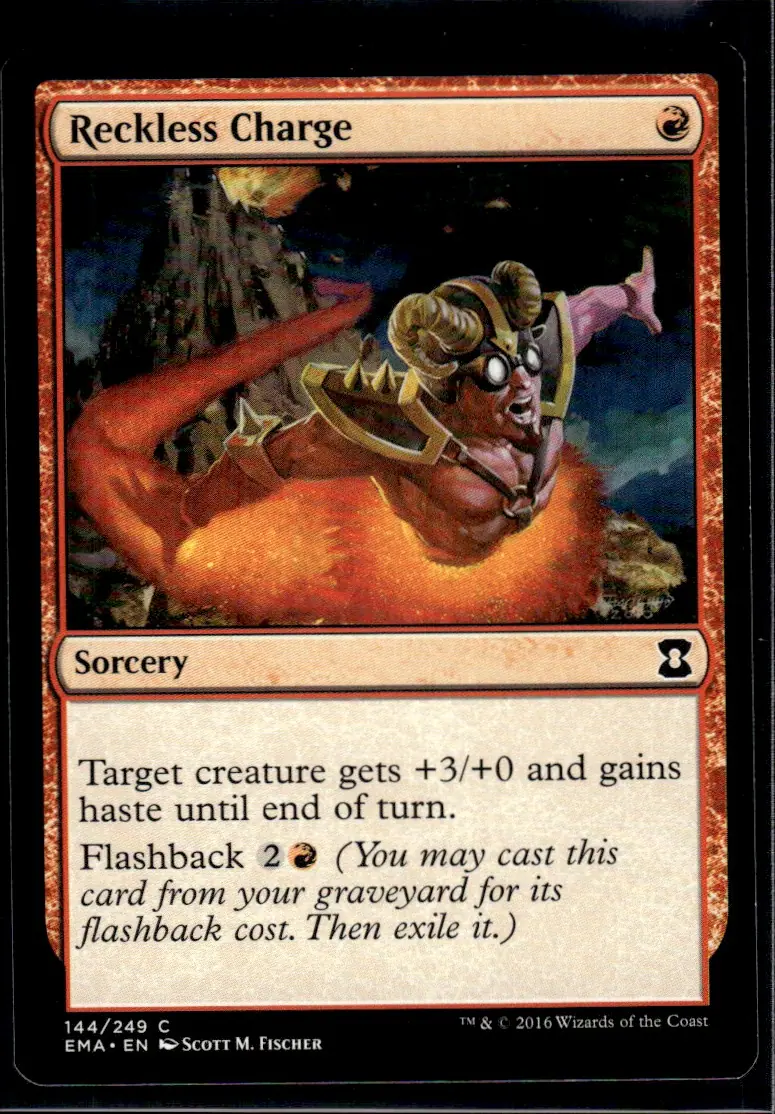 2016 Eternal Masters (EMA) #144/249 Reckless Charge (card name); artist Scott M. Fischer (front)