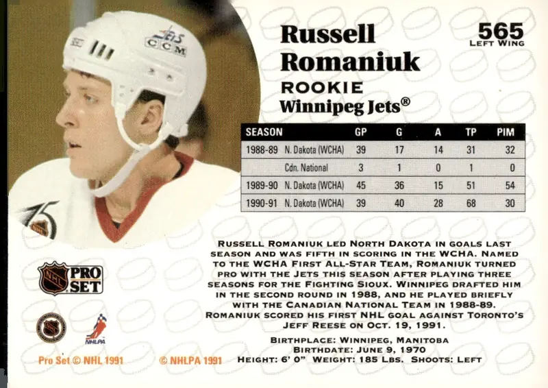 1991-92 Pro Set (Series 2) #565 Russell Romaniuk (back)