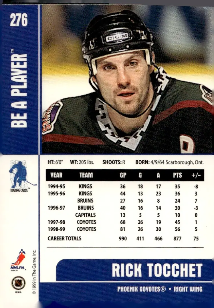 1999-00 Be A Player Memorabilia #276 Rick Tocchet (back)