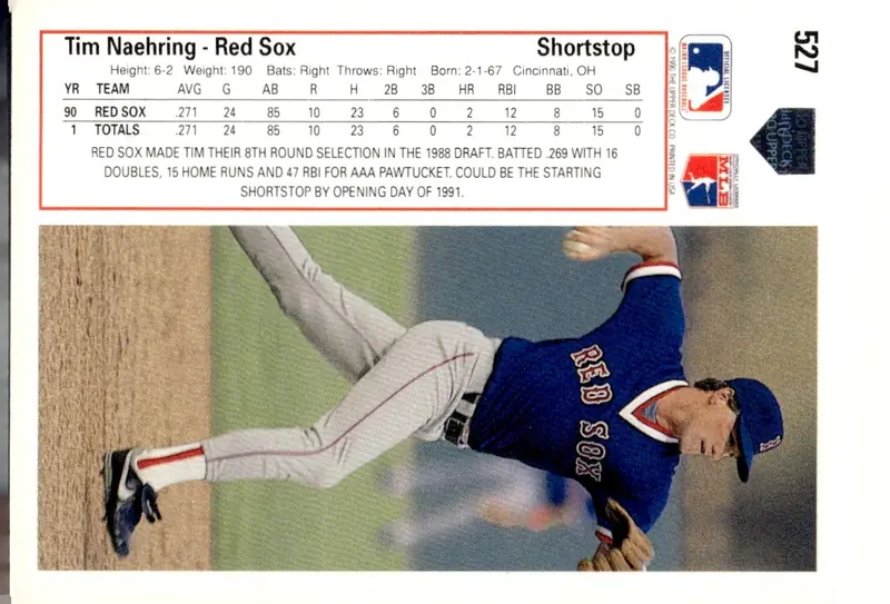 1991 Upper Deck #527 Tim Naehring (back)
