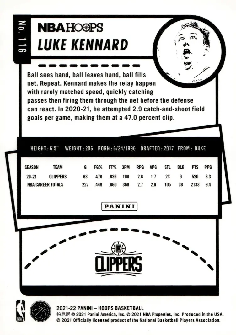2021-22 NBA Hoops #116 Luke Kennard (back)