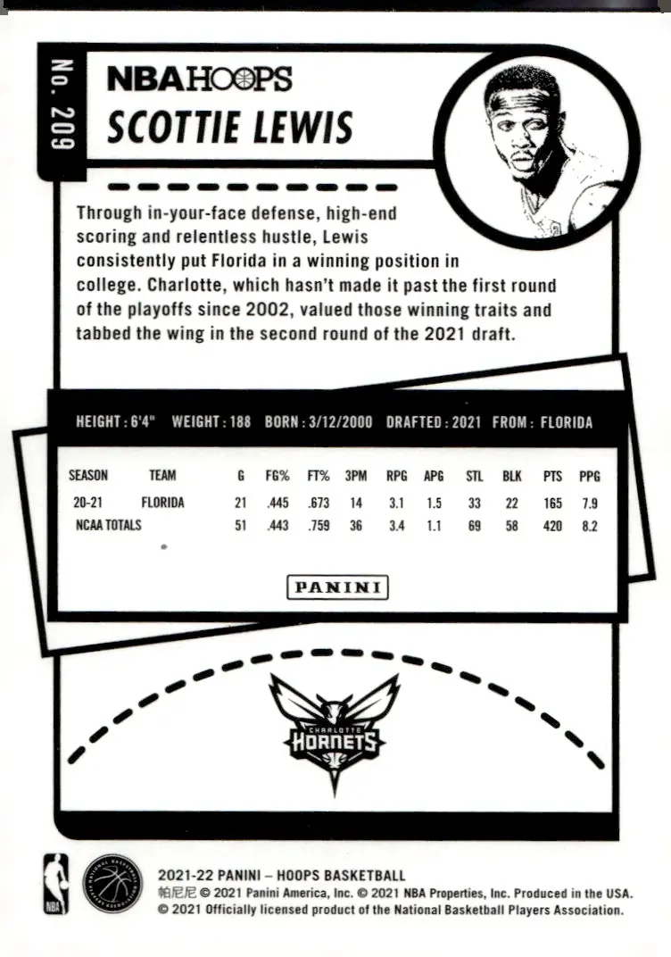 2021-22 NBA Hoops #209 Scottie Lewis (back)