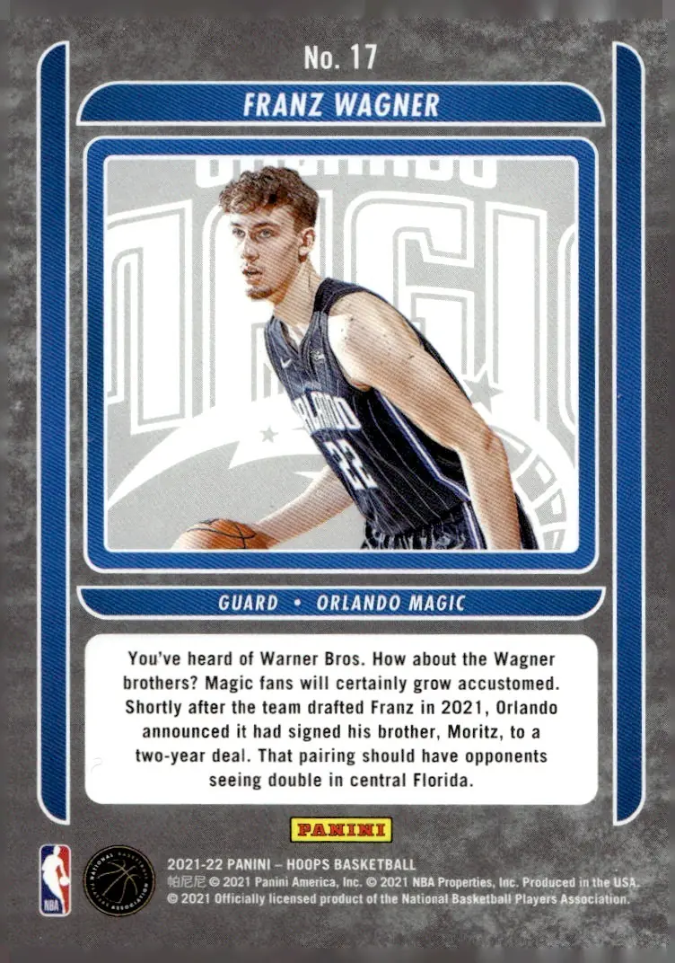 2021-22 NBA Hoops #17 Franz Wagner (back)