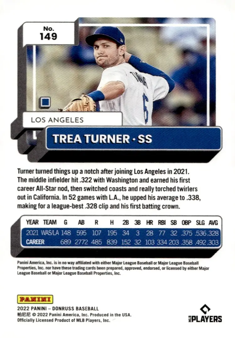 2022 Donruss Baseball #149 Trea Turner (back)