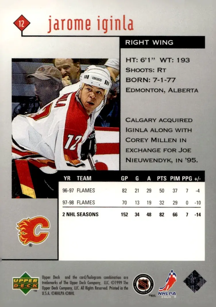 1998-99 Black Diamond #12 Jarome Iginla (back)