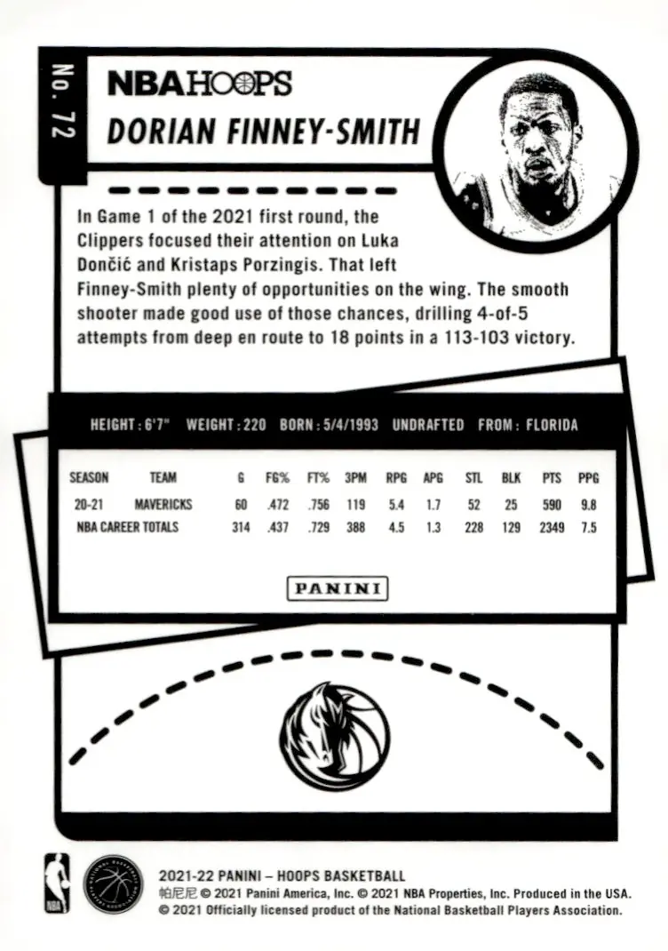 2021-22 NBA Hoops #72 Dorian Finney-Smith (back)