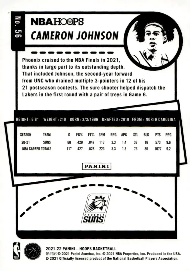 2021-22 NBA Hoops #56 Cameron Johnson (back)