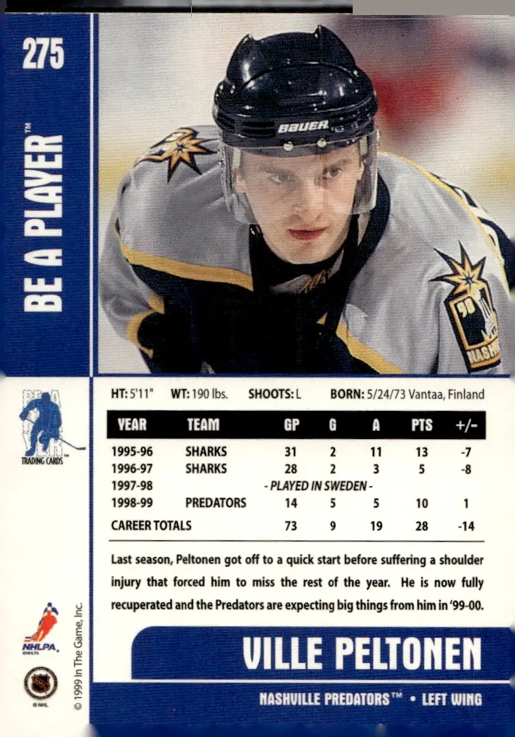 1999-00 Be A Player Memorabilia #275 Ville Peltonen (back)