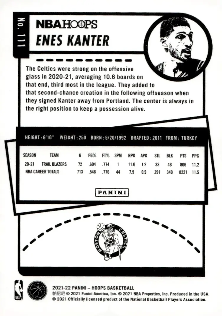 2021-22 NBA Hoops #111 Enes Kanter (back)