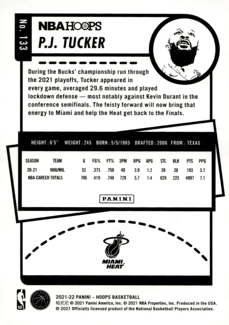 2021-22 NBA Hoops #133 P.J. Tucker (back)