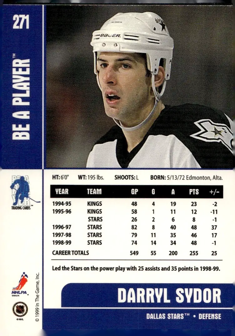 1999-00 Be A Player Memorabilia #271 Darryl Sydor (back)