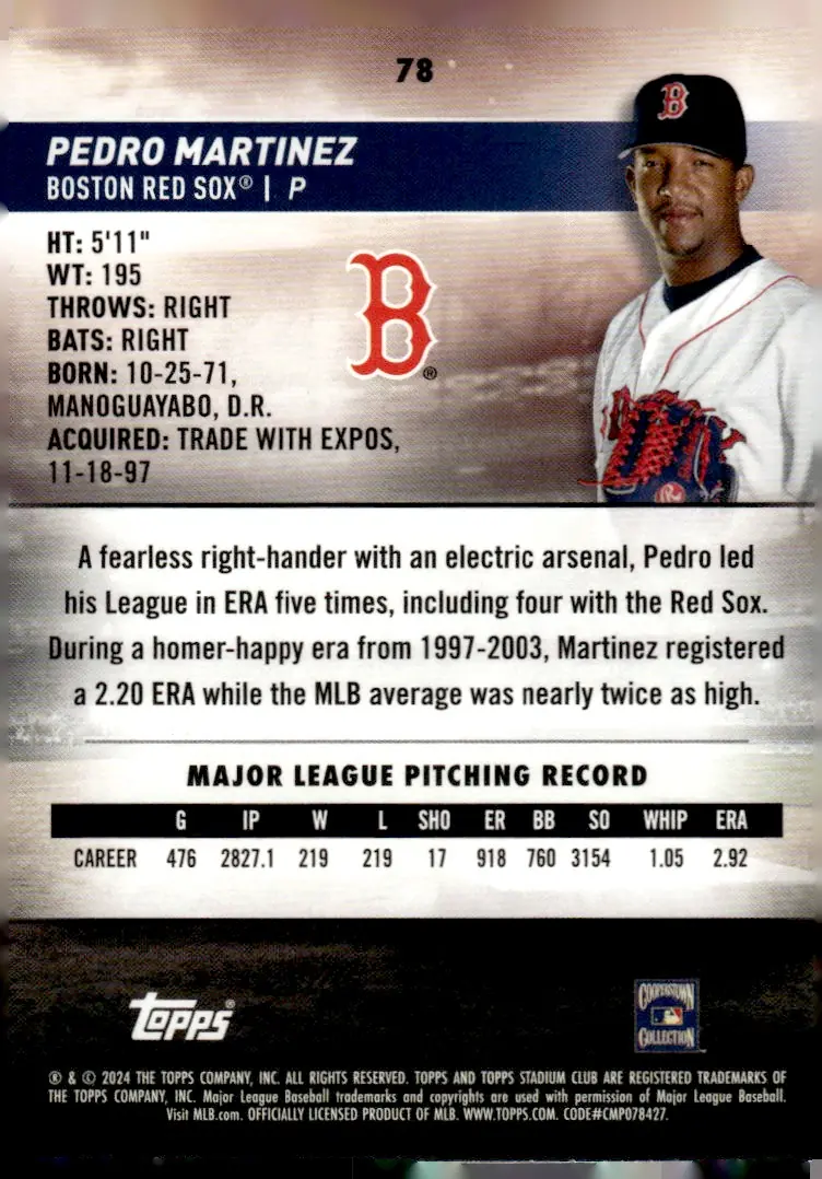 2024 Topps Stadium Club #78 Pedro Martinez (back)