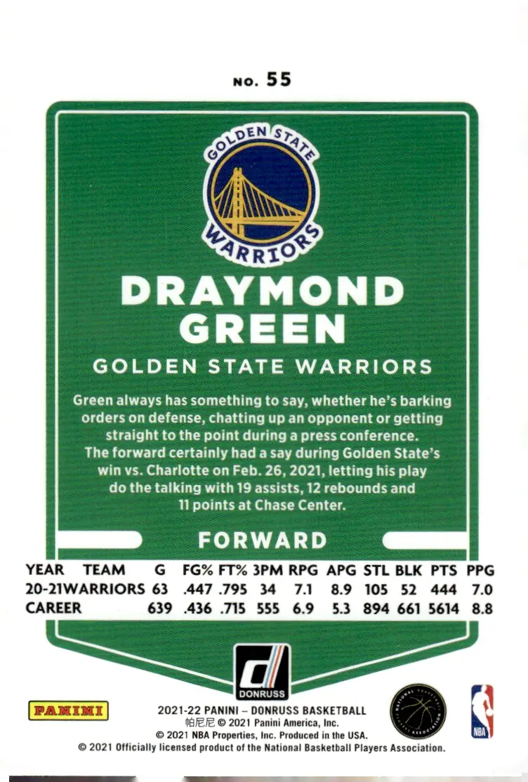 2021-22 Donruss #55 Draymond Green (back)