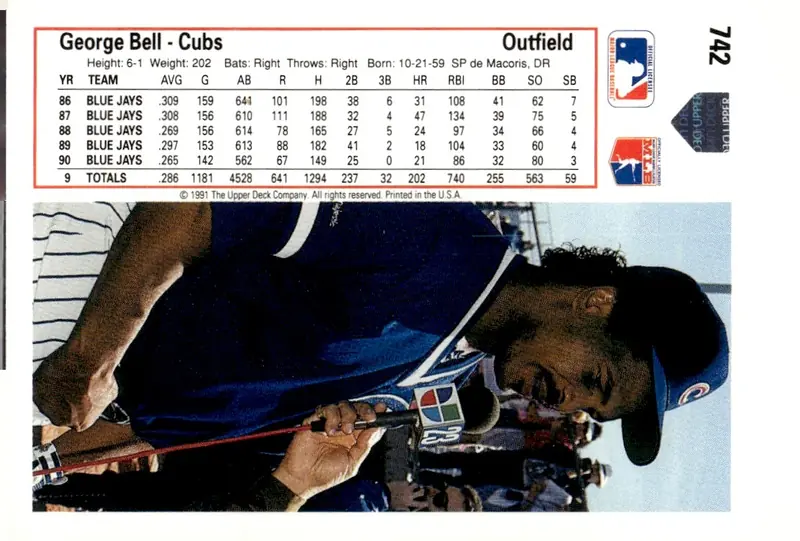 1991 Upper Deck #742 George Bell (back)