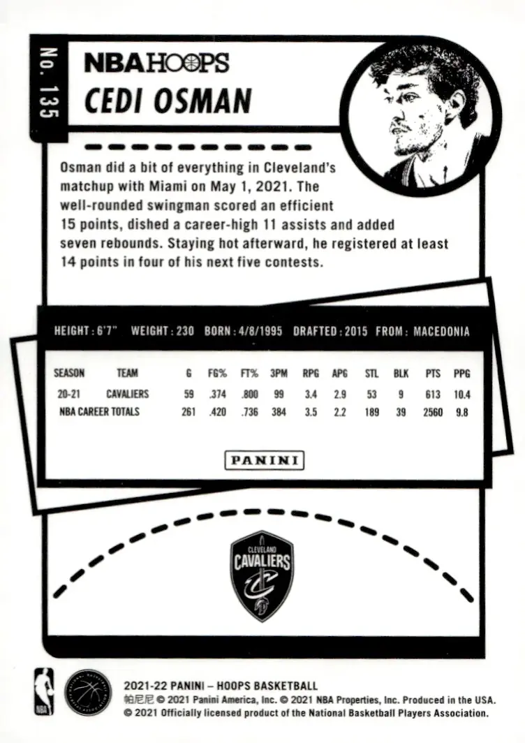 2021-22 NBA Hoops #135 Cedi Osman (back)