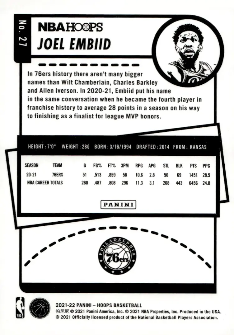 2021-22 NBA Hoops #27 Joel Embiid (back)