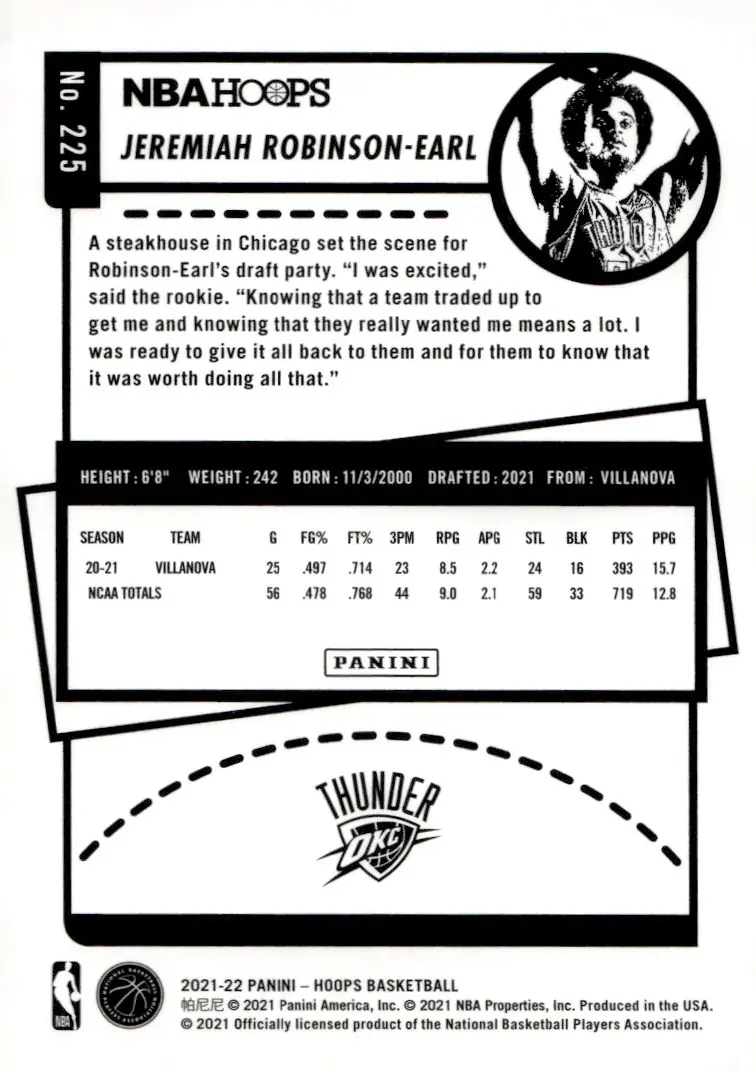 2021-22 NBA Hoops #225 Jeremiah Robinson-Earl (back)