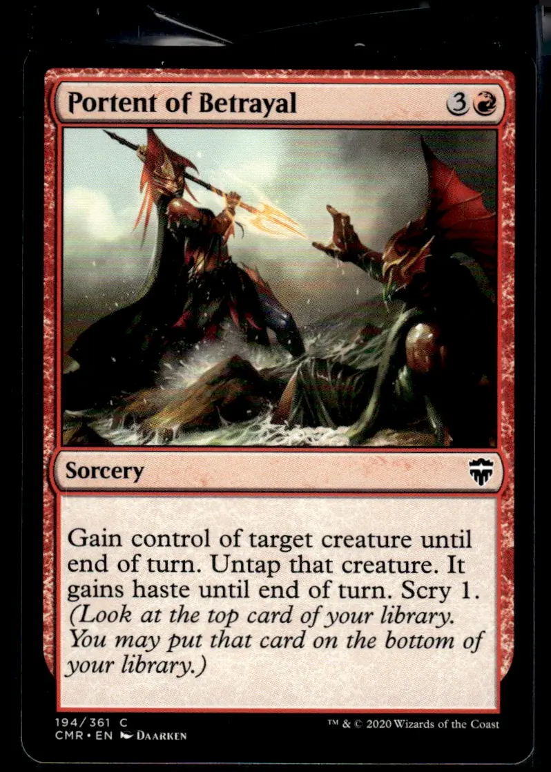 2020 Commander Legends (CMR) #194/361 Portent of Betrayal (card name); art by Daarken (front)