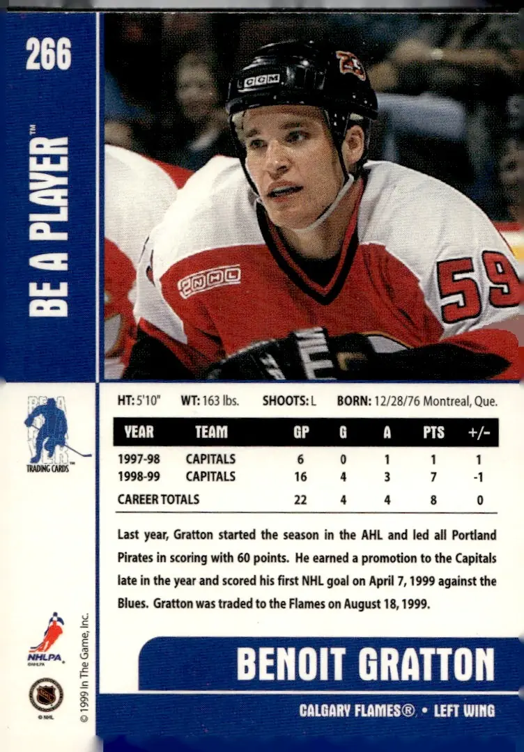 1999-00 Be A Player Memorabilia #266 Benoit Gratton (back)