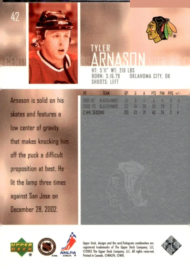 2003-04 Upper Deck (Series 1) #42 Tyler Arnason (back)