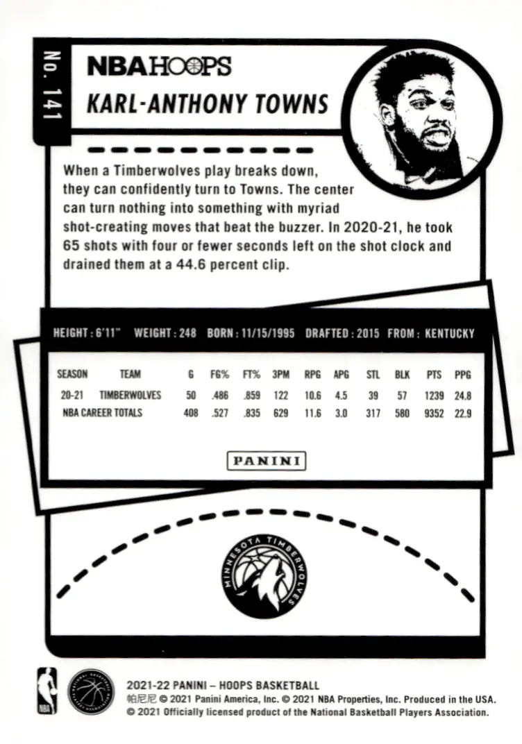 2021-22 NBA Hoops #141 Karl-Anthony Towns (back)