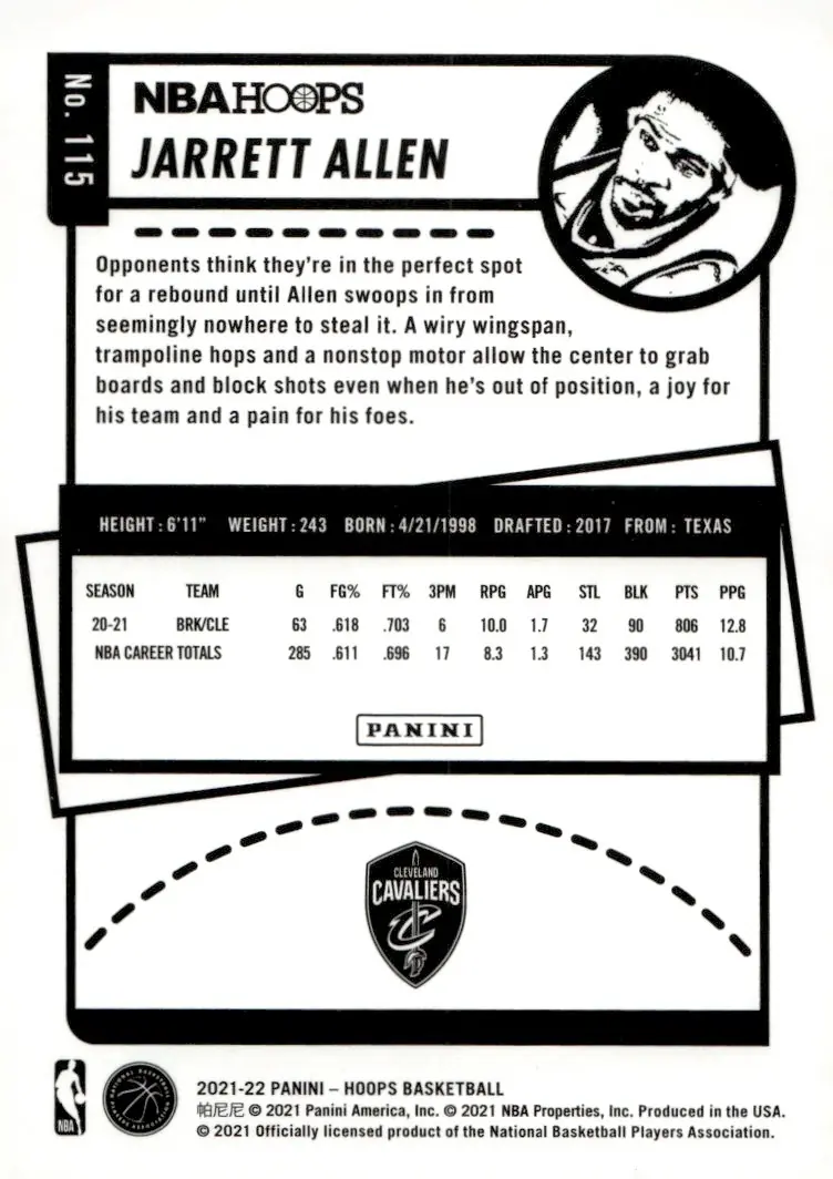 2021-22 NBA Hoops #115 Jarrett Allen (back)