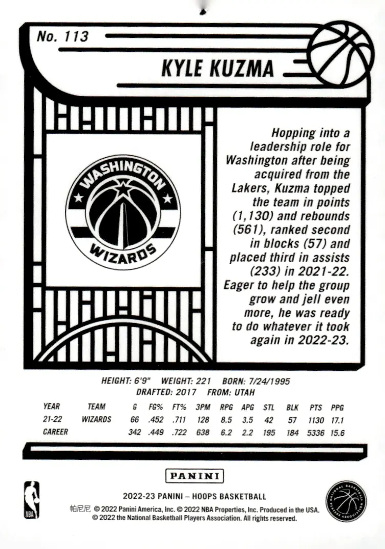 2022-23 NBA Hoops #113 Kyle Kuzma (back)