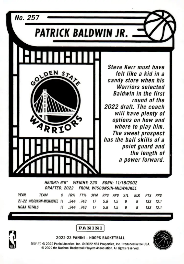 2022-23 NBA Hoops #257 Patrick Baldwin Jr. (back)