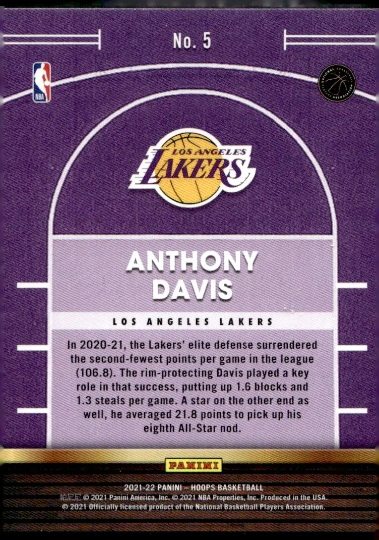 2021-22 NBA Hoops #5 Anthony Davis (back)