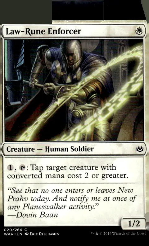 2019 Magic: The Gathering - War of the Spark (WAR) #020/264 Law-Rune Enforcer (Creature — Human Soldier); art by Eric Deschamps