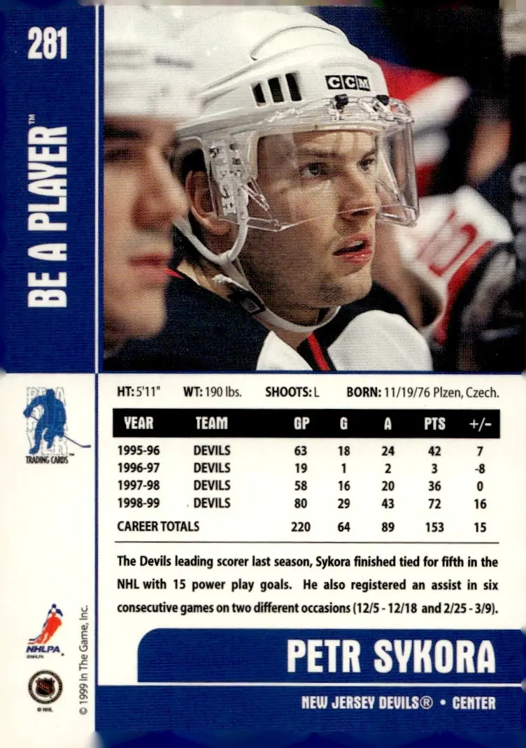 1999-00 Be A Player Memorabilia #281 Petr Sykora (back)