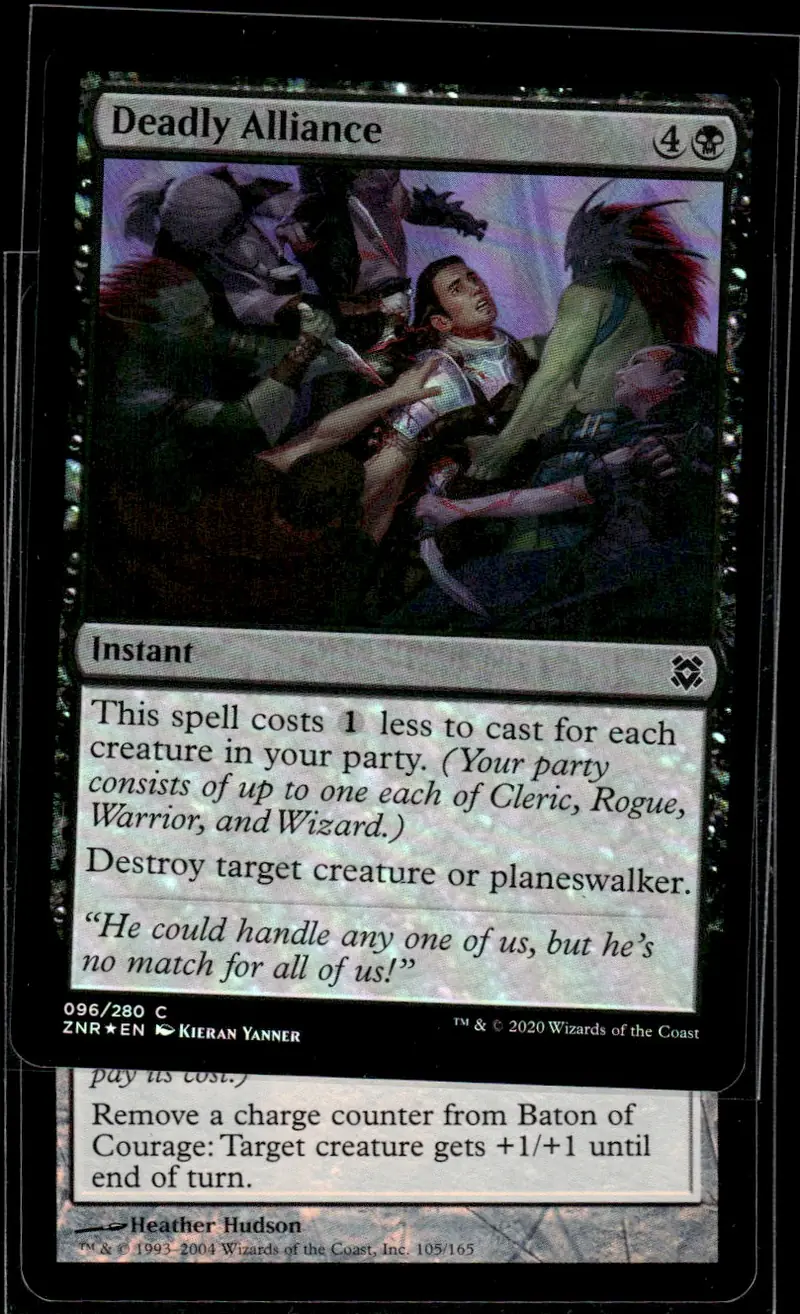 2020 Zendikar Rising (ZNR) #096/280 Deadly Alliance (card name); art by Kieran Yanner – Foil (front)