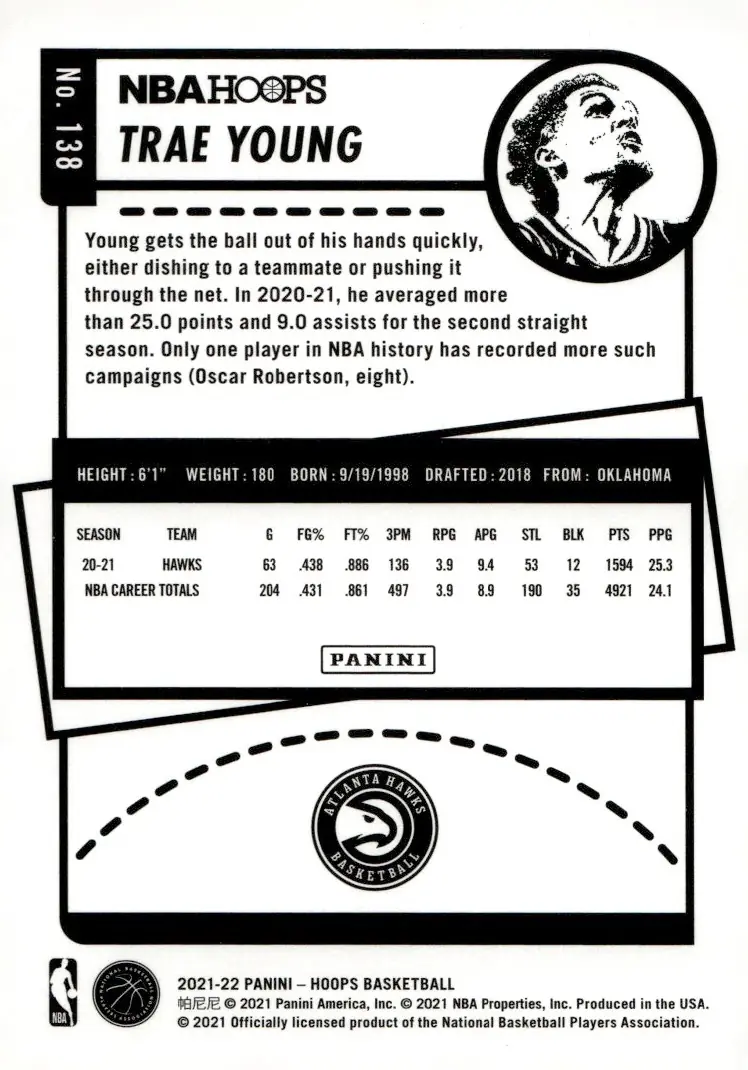 2021-22 NBA Hoops #138 Trae Young (back)