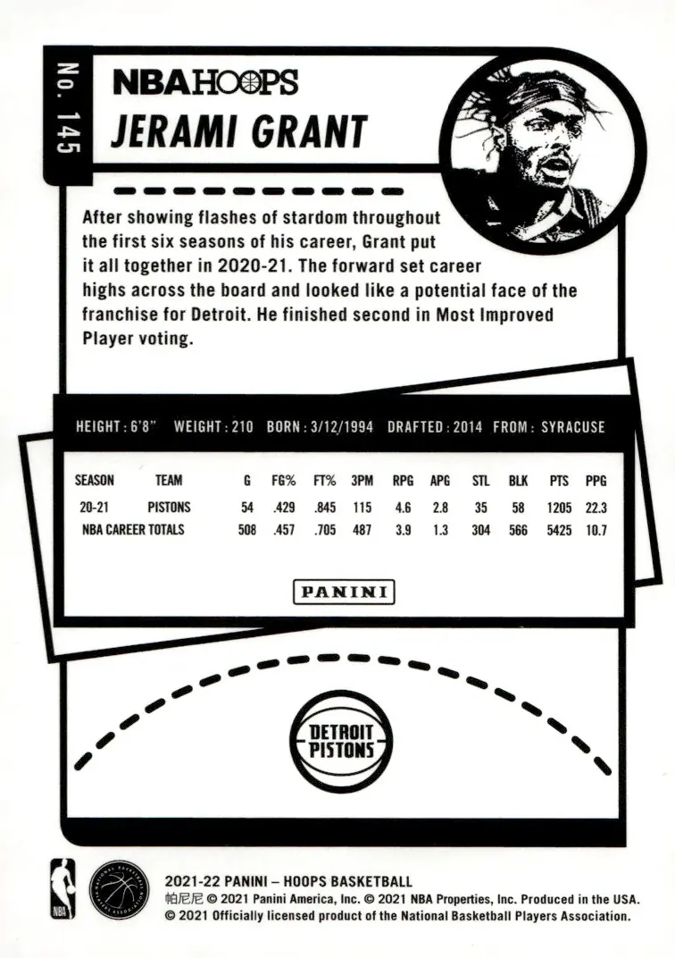 2021-22 NBA Hoops #145 Jerami Grant (back)