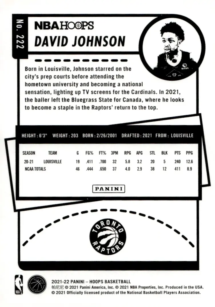 2021-22 NBA Hoops #222 David Johnson (back)