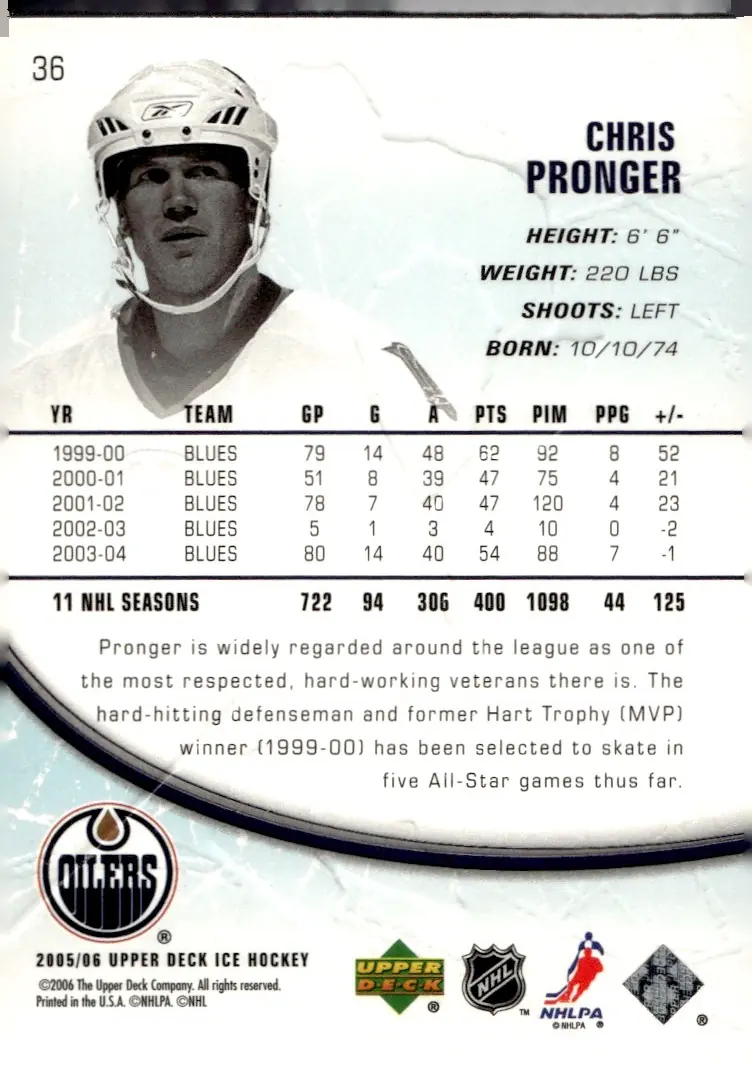 2005-06 Upper Deck Ice #36 Chris Pronger (back)