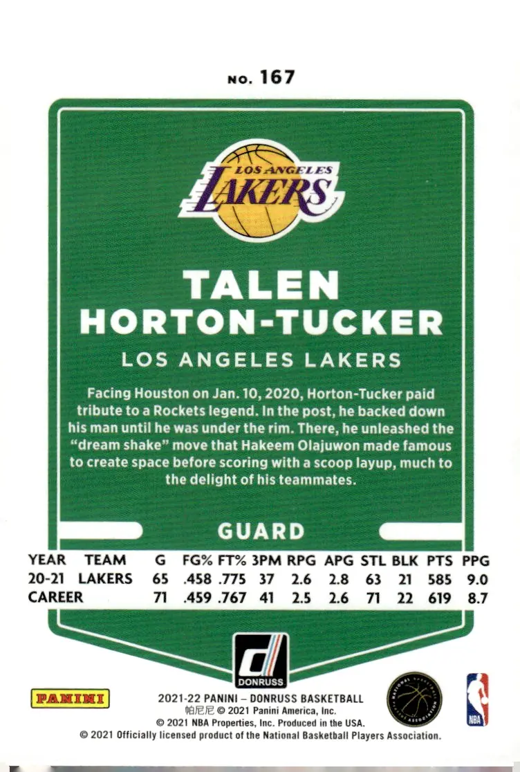 2021-22 Donruss #167 Talen Horton-Tucker (back)
