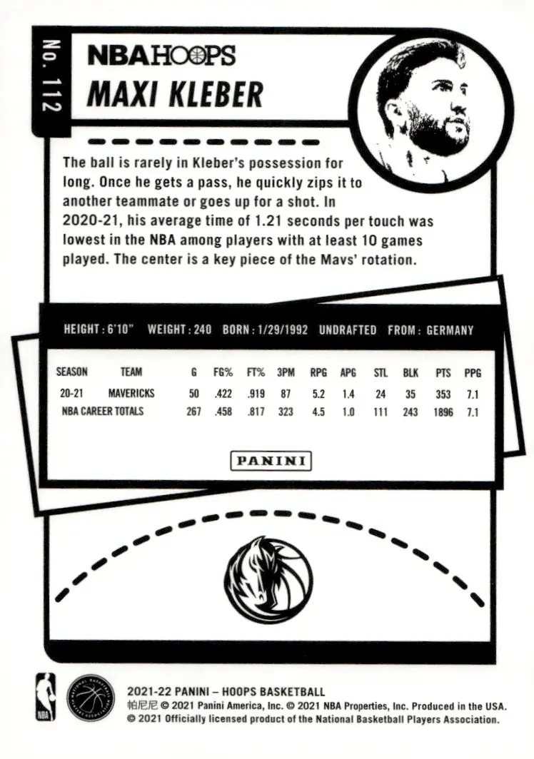 2021-22 NBA Hoops #112 Maxi Kleber (back)