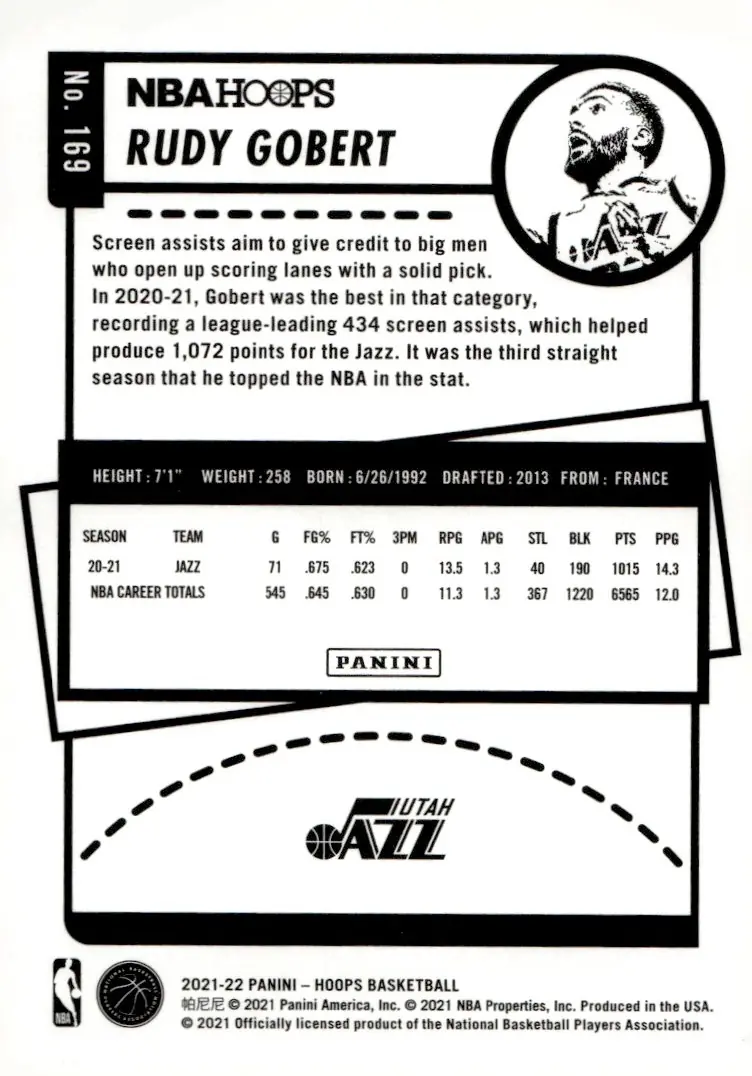 2021-22 NBA Hoops #169 Rudy Gobert (back)