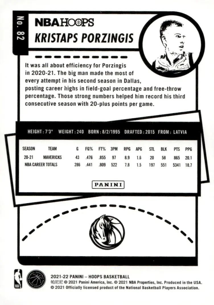 2021-22 NBA Hoops #82 Kristaps Porzingis (back)
