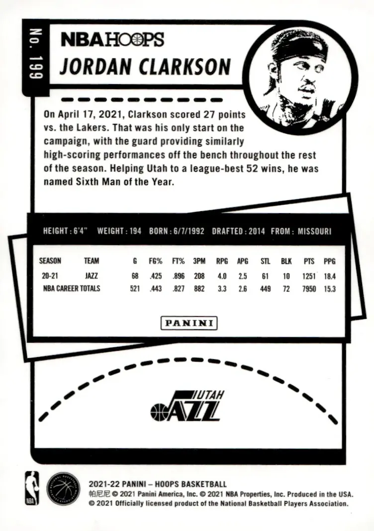 2021-22 NBA Hoops #199 Jordan Clarkson (back)