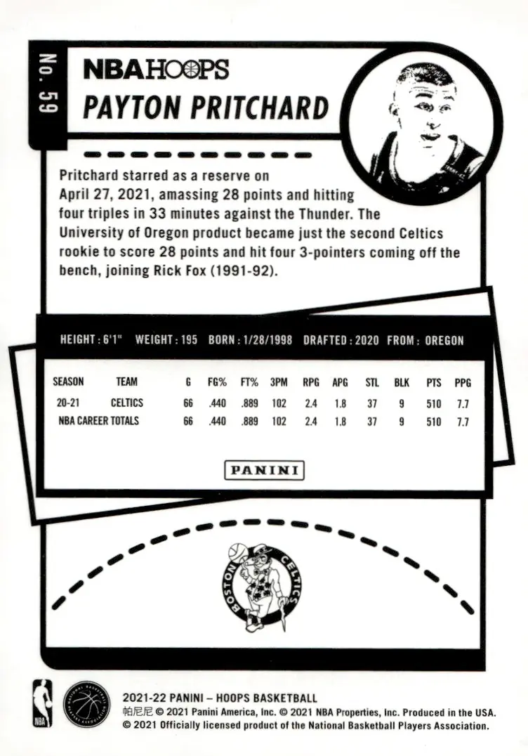 2021-22 NBA Hoops #59 Payton Pritchard (back)