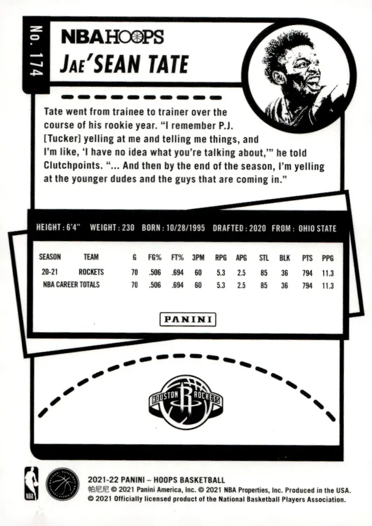 2021-22 NBA Hoops #174 Jae'Sean Tate (back)