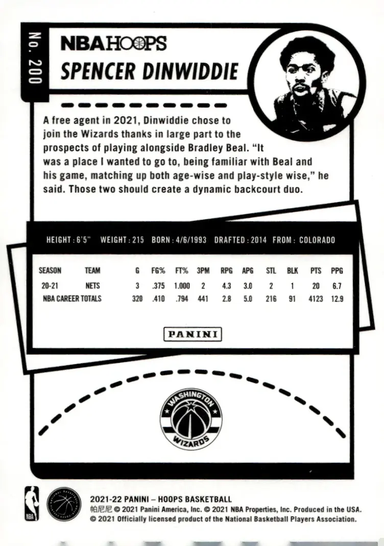 2021-22 NBA Hoops #200 Spencer Dinwiddie (back)