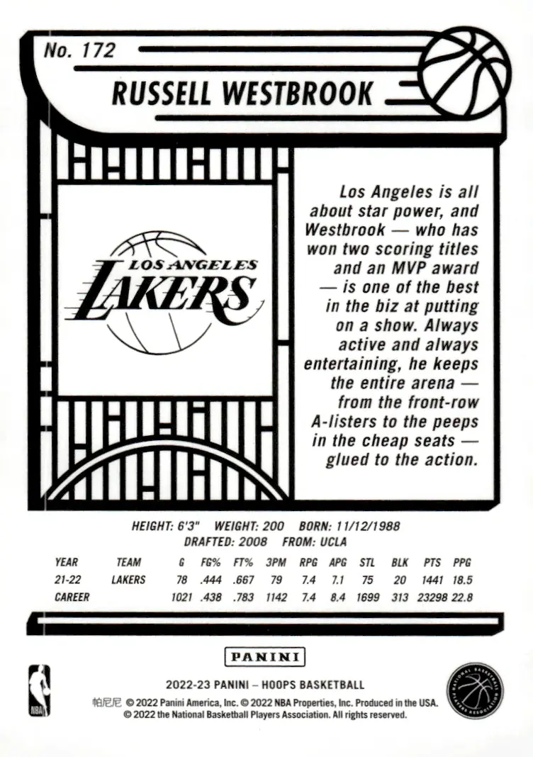 2022-23 NBA Hoops #172 Russell Westbrook (back)