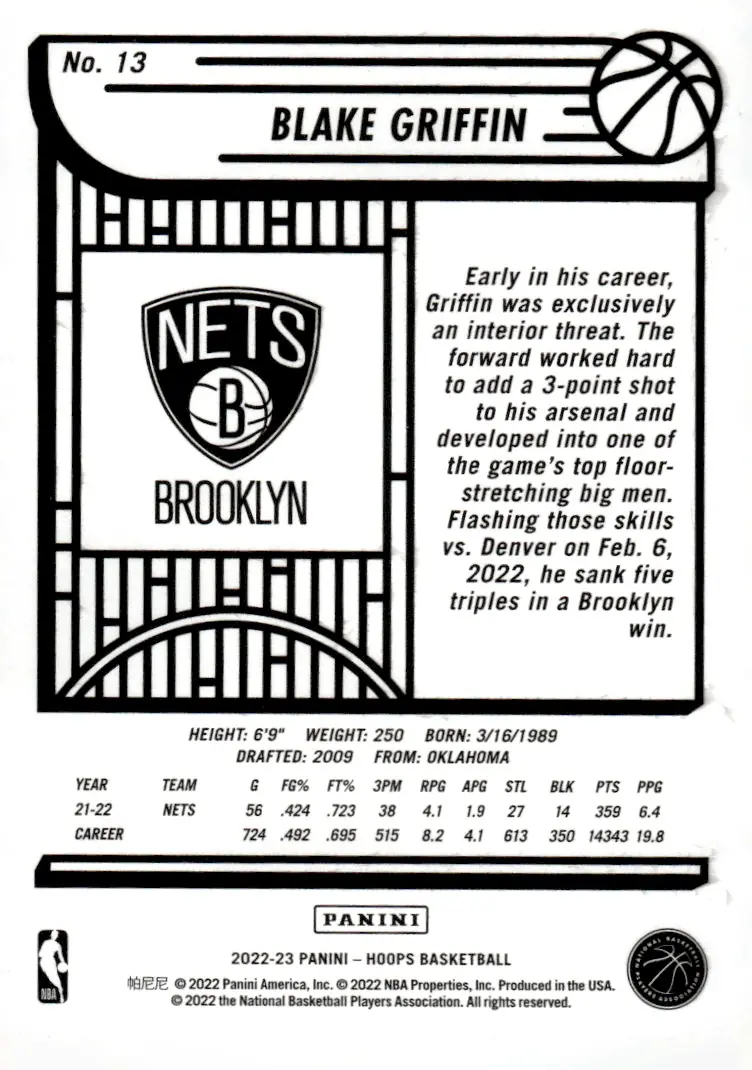 2022-23 NBA Hoops #13 Blake Griffin (back)
