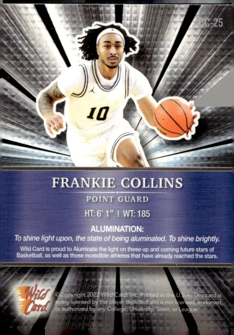 2021-22 Wild Card Alumination Basketball Edition #ABC-25 Frankie Collins (back)